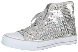 Brandsseller Sneaker & Sportschuhe Brandsseller Damen Glitzer Sneaker Pailletten Halbhoch Damenschnürer Damenboots