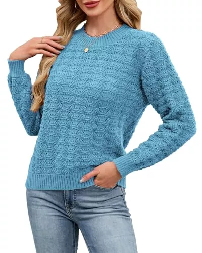 Quatrefox Pullover & Strickmode Quatrefox Pullover Damen Winter Pulli Rundhals Langarm Leicht Strickpullover Casual Herbst Winterpullover Wellenmuster Grobstrickpullover Oberteile Elegant Strickwaren