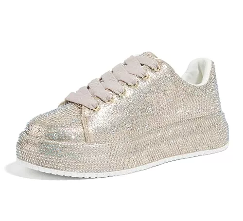 LUCKY STEP Sneaker & Sportschuhe LUCKY STEP Strass-Sneaker für Damen, Plattform Funkelnde Glitzer-Bling-Tennisschuhe, Mode Hochzeit Braut Party Walking Sneakers