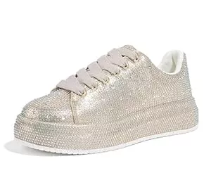 LUCKY STEP Sneaker & Sportschuhe LUCKY STEP Strass-Sneaker für Damen, Plattform Funkelnde Glitzer-Bling-Tennisschuhe, Mode Hochzeit Braut Party Walking Sneakers