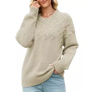 Quatrefox  Quatrefox Dick Pullover Damen Strickpullover Winter Thermo Warm Winterpullover Rundhals Langarm Pulli Casual Lose Oberteile Elegant Strickwaren Gestrickt Grobstrickpullover