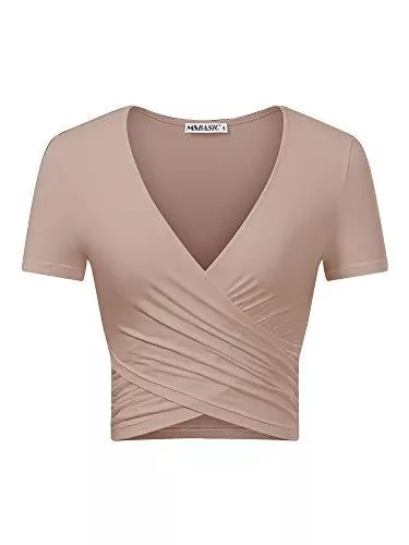 MSBASIC Kurzarmblusen MSBASIC Crop Top Damen Bauchfrei Top V Ausschnitt T-Shirt Cropped Top