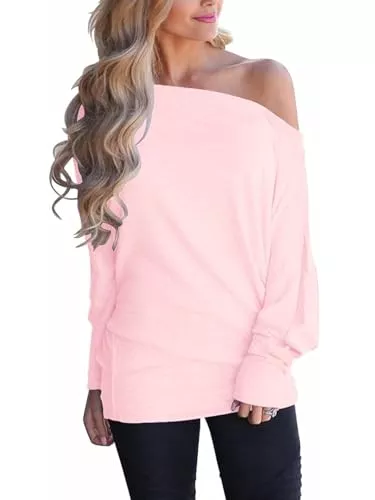 Eniloyal Pullover & Strickmode Eniloyal Langarmshirt Damen Off Shoulder Oberteil Fledermaus Langarm Oversized Pullover Sexy Basic Schulterfreies Shirts Herbst
