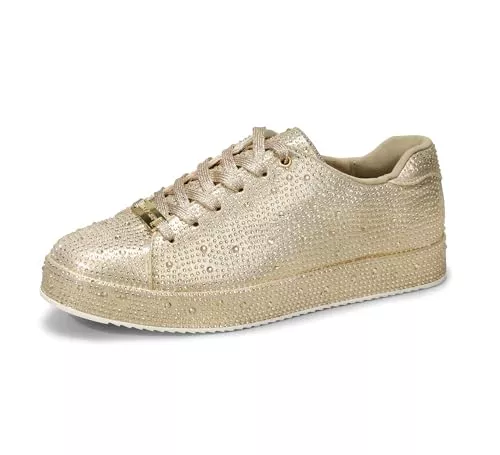 LUCKY STEP Sneaker & Sportschuhe LUCKY STEP Damen Glitzer Sneaker mit Platform Strasssteinen | Funkelnde Glitzernde Hochzeits-Brautschuhe für Damen