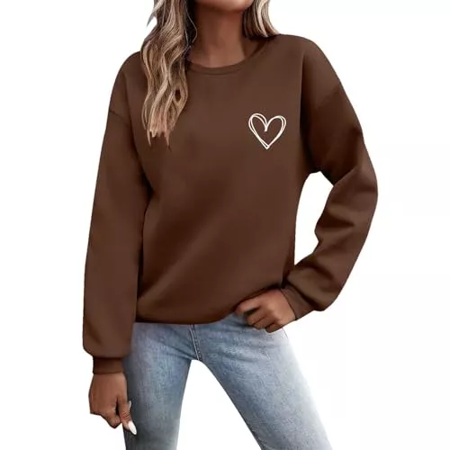 Generisch Pullover & Strickmode Generisch Pullover Damen Herbst Sweatshirt ohne Kapuze Pulli Langarmshirt Modischer bedruckter Kapuzenpullover mit Rundhalsausschnitt für Damen