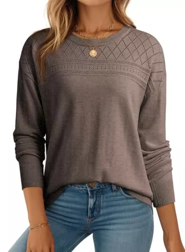 Dokotoo Pullover & Strickmode Dokotoo Damen Pullover Elegant Rundhals Langarm Strickpullover Einfarbig Lose Sweatshirt Herbst Winter Feinstrick Wollpullover Pulli S-XXL