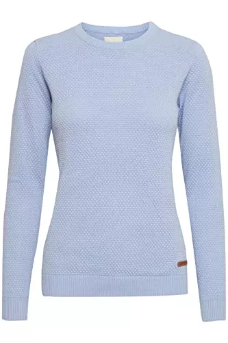 OXMO Pullover & Strickmode OXMO OXSarah Damen Strickpullover Feinstrick Pullover mit Rundhals-Ausschnitt Rippbündchen 100% Baumwolle Regular fit