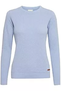OXMO Pullover & Strickmode OXMO OXSarah Damen Strickpullover Feinstrick Pullover mit Rundhals-Ausschnitt Rippbündchen 100% Baumwolle Regular fit