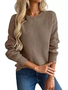 Zeagoo Pullover & Strickmode Zeagoo Pullover Damen Elegant Herbst Winter Grobstrickpullover Rundhals Langarm Warm Pulli Einfarbig Colorblock Sweater S-XXL