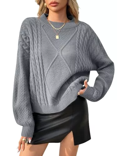 Fisoew Pullover & Strickmode Fisoew Damen Pullover Rundhals Zopfmuster Langarm Casual Strickpullover Loose Oberteil Winter Grobstrick Pulli