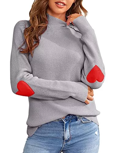 Saodimallsu Pullover & Strickmode Saodimallsu Strickpullover Damen Herzform Lässig Rollkragenpullover Herbst Winter Pulli Grobstrick Sweater