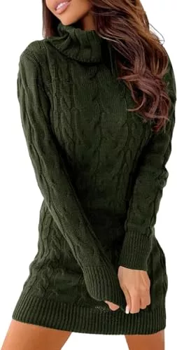 Ebifin Freizeit Ebifin Strickkleid Damen Rollkragen Strickpullover Elegant Jumper Kleid Pullikleid Winterkleid Stretch Sweater Dress.