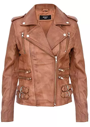 Infinity Leather Jacken Infinity Leather Damen Retro 100% Nappaleder Bikerjacke