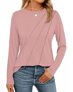 WNEEDU Langarmshirts WNEEDU Damen Langarmshirt Lose Rundhals Pullover Damen Sweatshirt Oberteile Herbst Winter Casual Falten Tunika Tops