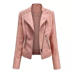 YYNUDA Jacken YYNUDA Lederjacke Damen Kurz Bikerjacke Reverskragen Motoradjacke Leder Jacke Übergangsjacke für Frühling Herbst