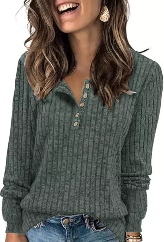 TrendiMax Pullover & Strickmode TrendiMax Damen Langarmshirt Herbst Leichte Strickpullover Rundhals-Knöpfe Henley Shirt Elegant Sweatshirt Langarm Tops