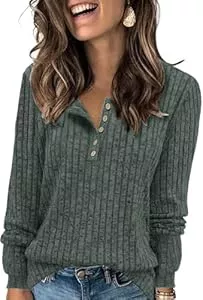 TrendiMax Pullover & Strickmode TrendiMax Damen Langarmshirt Herbst Leichte Strickpullover Rundhals-Knöpfe Henley Shirt Elegant Sweatshirt Langarm Tops