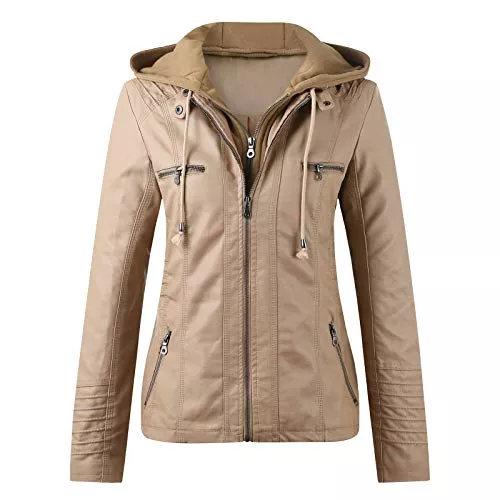 callmo Jacken callmo Damen PU Lederjacke Bikerjacke mit ReiÃŸverschluss Super Coole Kurze Jacke mit Reverskragen Biker Motorrad Jacke Mantel Trenchcoat Ãœbergangs Jacke Kapuzen Kunstleder Damen Jacke