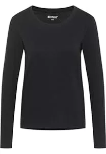 MUSTANG Pullover & Strickmode MUSTANG Damen Langarmshirt Elly - Regular Fit - XS S M L XL Weiss Schwarz