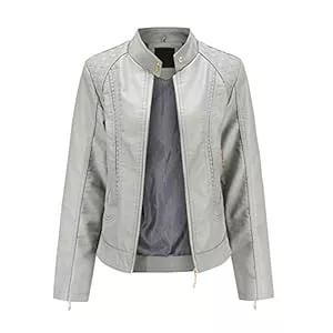 DISSA Jacken DISSA Damen Kunstleder Motorrad Jacke Lederjacke Schlank Reißverschluss Stehkragen Kurz Mantel,PB536