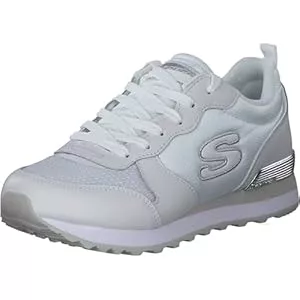 Skechers Sneaker & Sportschuhe Skechers Damen Og 85 Goldn GurlSneaker, Weißes Leder-Mesh-Nylon, silberfarbener Rand, 38 EU