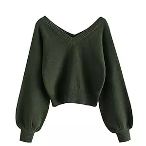 ZAFUL Pullover & Strickmode ZAFUL Damen bauchfreies Oberteil mit V-Ausschnitt Langarm kurz Sweater Pullover Jumper Strickware