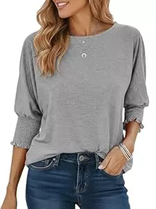 Cuptacc Langarmshirts Cuptacc Tshirt Damen Elegante Rundhals Langarmshirt Lose Casual Bluse Basic 3/4 Ärmel Tunika Gesmokt Stulpe Oberteil