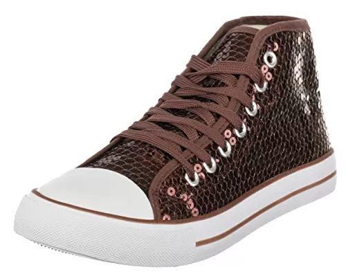 Brandsseller Sneaker & Sportschuhe Brandsseller Damen Glitzer Sneaker Pailletten Halbhoch Damenschnürer Damenboots