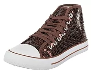 Brandsseller Sneaker & Sportschuhe Brandsseller Damen Glitzer Sneaker Pailletten Halbhoch Damenschnürer Damenboots