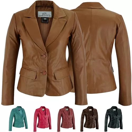 German Wear Jacken German Wear Damen Lederblazer Lederjacke Blazer Echtleder Jacke aus Lammnappa Leder Schwarz
