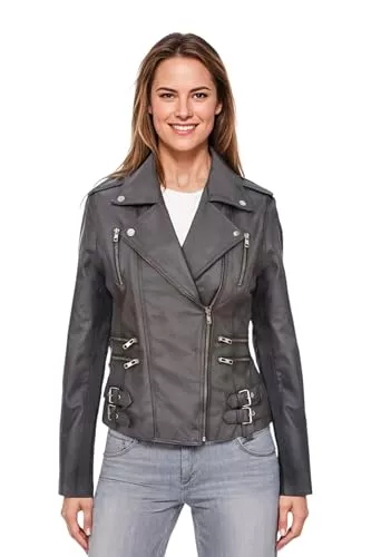 Infinity Leather Jacken Infinity Leather Damen Leder Bikerjacke aus echtem Lammnappa, Vintage, Gothic-Schnalle
