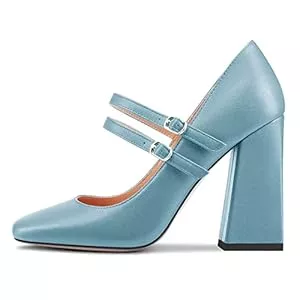 Saekcted High Heels Saekcted Damen Chunky Blockabsatz Hoher High Absatz Heel Geschlossene Eckige Zehenkappe Pumps Mary Jane Schnalle Party Dress Cute Schuhe 10 cm Heels