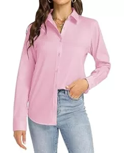 J.VER Hemdblusen J.VER Bluse Damen Business Bügelfrei Langarmshirt Einfarbig Tops Kragen Baumwolle Oberteile Knitterfreies Damen Hemdbluse Mode Für Damenblusen
