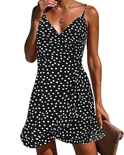 Style Dome Freizeit Style Dome Sommerkleid Damen Chiffon Minikleid Kurz Lässig Ärmellos Spaghetti Träger Casual Strandkleid