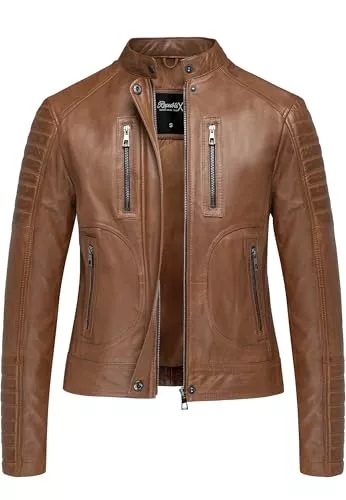 REPUBLIX Jacken REPUBLIX Damen Echtleder Jacke Biker Zipper Lederjacke RJ-8009