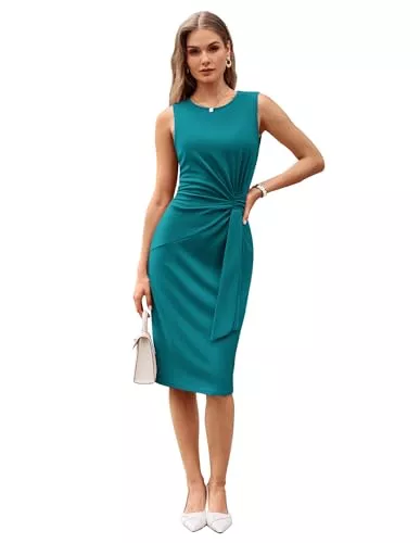 GRACE KARIN Cocktail GRACE KARIN Damen Elegantes Wickelkleid Ärmellos Etuikleid Rundhals Midi Business Kleid Cocktail Party Bleistiftkleid Formelle