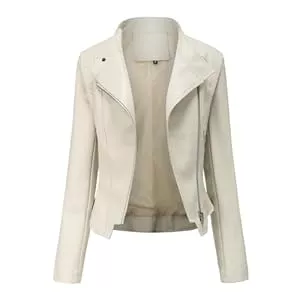 Generisch Jacken Lederjacke Damen Echtleder Frühling Jacke Leder Leather Jacket Elegante Kunstlederjacke Übergangsjacke Elegant Ausgefallene Jacken -