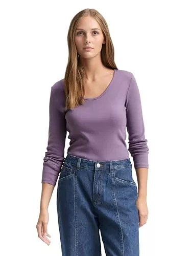 TOM TAILOR Denim Langarmshirts TOM TAILOR Denim Damen 1048986 Slim Fit Langarmshirt mit Rippstruktur