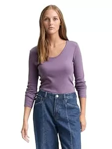 TOM TAILOR Denim Langarmshirts TOM TAILOR Denim Damen 1048986 Slim Fit Langarmshirt mit Rippstruktur