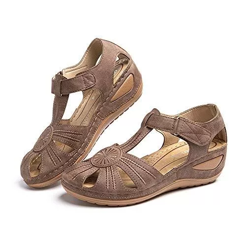 Hitmars Sandalen & Slides Plateau Sandalen Damen Sommer Keilabsatz Pantoletten Flach Geschlossene Slingback Wedges Sandaletten Halbschuhe Vintage Frauen Schuhe Schwarz Braun Beige Gr. 35-43 EU