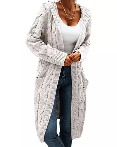 GeGekoko Strickjacken GeGekoko Strickjacke Damen mit Kapuze Langarm Grobstrick-Cardigan Open Front Sweater Herbst Winter Casual Strickcardigan Pullover mit Taschen