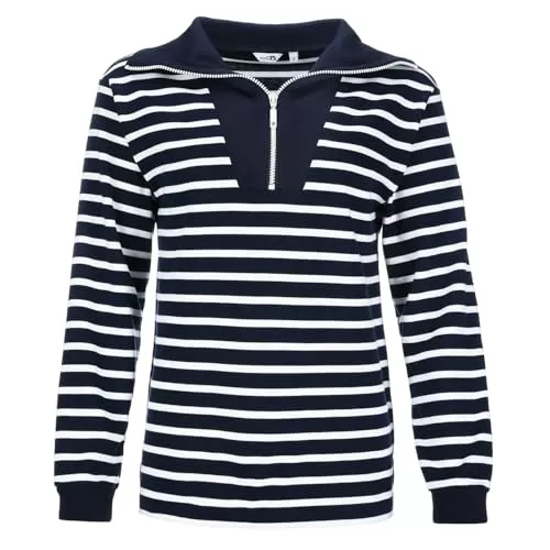 modAS Langarmshirts modAS Damen Troyer-Shirt Maritim mit Streifen - Gestreiftes Langarmshirt aus Baumwolle