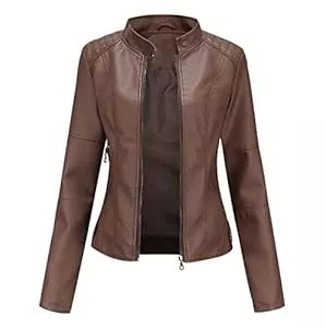 Peuignao Jacken Kunstlederjacke Damen Bikerjacke Biker Faux Lederjacke Damen Kunstleder Pu Jacke Damen Leder Faux Leather Jacket for Women Pu Lederjacke Stehkragen Frauen Jacken für Damen Leder Imitation Jacke Damen