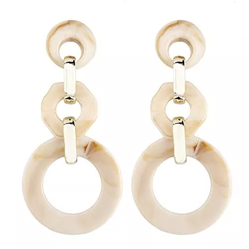 Zuiaidess Schmuck Zuiaidess Tropfenohrringe Für Damen - Aushöhlen Dreifacher Kreis Lange Ohrhänger, Mode Große Runde Geometrische Acryl Ohrringe, Für Frauen Mädchen Party Büro Casual Schmuck