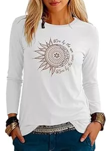 Teesho  Teesho Damenblusen Sommer Tshirt Bedruck Tops Casual Tunika Shirt Oberteil Locker Longshirt