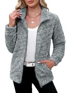 BesserBay  BesserBay Damen Winter Stehkragen Teddyfleece Jacke Warm mit Full Zip Taschen Sweatjacke S-XXL