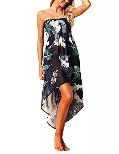 SEBOWEL Freizeit SEBOWEL Strandkleider Damen Sommer Bikini Cover Up Strandponcho Kleider Bandeau Boho Lang Kleid Schulterfrei Ärmelloses Elegant Freizeitkleid