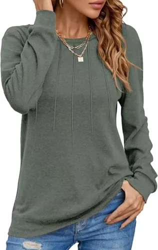 Tanmolo Langarmshirts Tanmolo Damen Pullover Sweatshirt Langarmshirt Rundhals Lässig Loose Plissee Oberteile