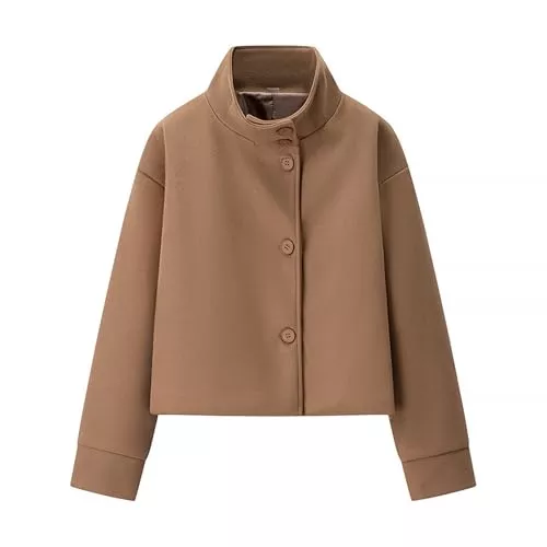 Generisch Jacken Generisch Wollmantel Damen Winter Mit Knöpfen Wintermantel Damen Kurz Warm Übergangsjacke Elegant Stehkragen Winterjacke Dicke Wolljacke Frauen Kurzmantel Wolle Trenchcoat Einfarbig Damenmantel