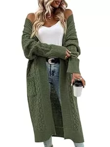 Saodimallsu Strickjacken Saodimallsu Strickjacke Damen Lang Grobstrick Cardigan Lose Leichte Elegante Strickmantel Casual Einfarbig Open Front Pullover mit Taschen